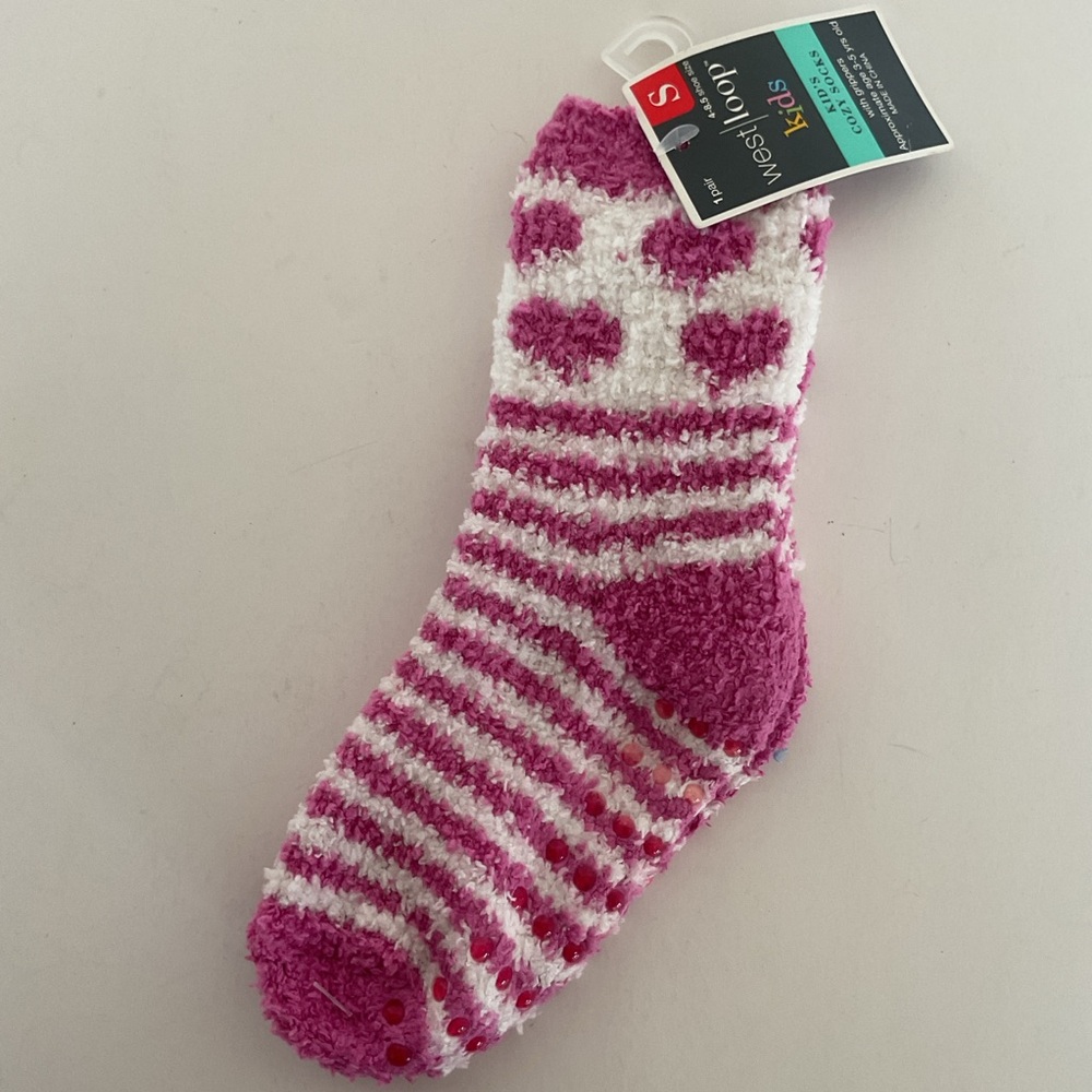 West Loop Kids Pink and White Cozy Socks with grip dots NWT